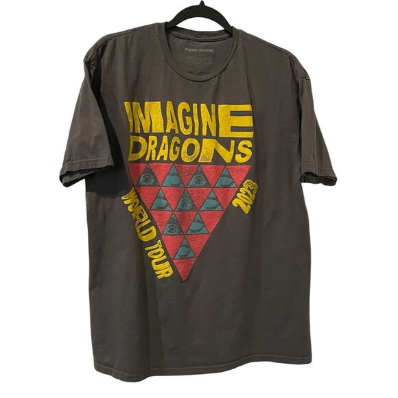 Imagine Dragons 2023 Dk. Gray World Tour Screen Print T-Shirt Size XL Eyeball - Picture 1 of 7